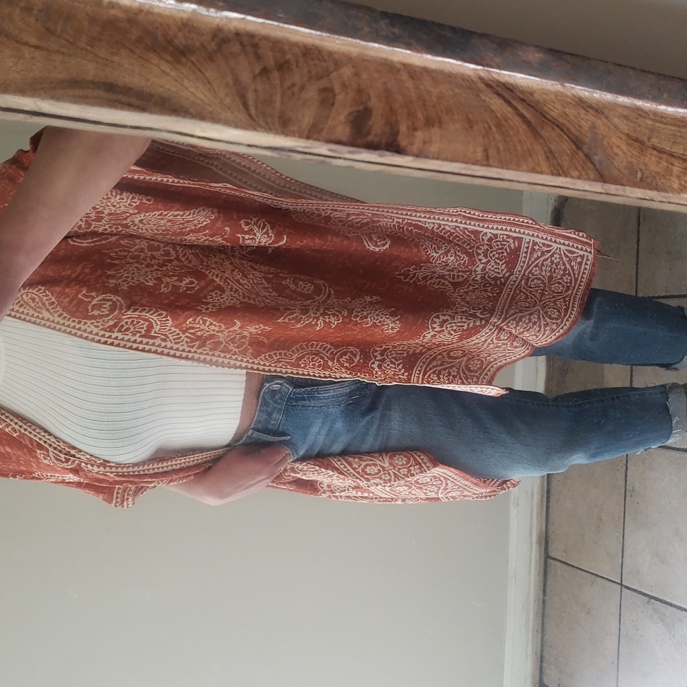 NWT Boho Clay/Cream Kimono Poncho
